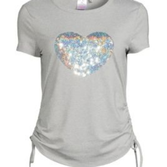 5/$25 No Boundaries RUCHED SIDE SHORT SLEEVE SEQUIN HEART T-SHIRT - Picture 3 of 3